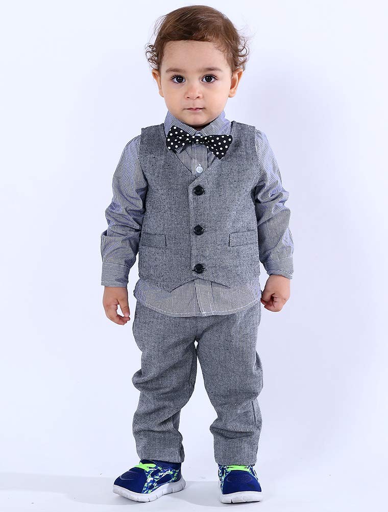 Abolai Baby Boys’ 4 Piece Vest Set with Shirt,Vest and Pant Grey 2-3T,