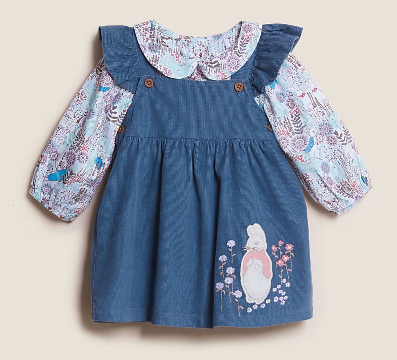 Baby Girls M&S Peter Rabbit Dress Set Blue & Floral 3/6 Months