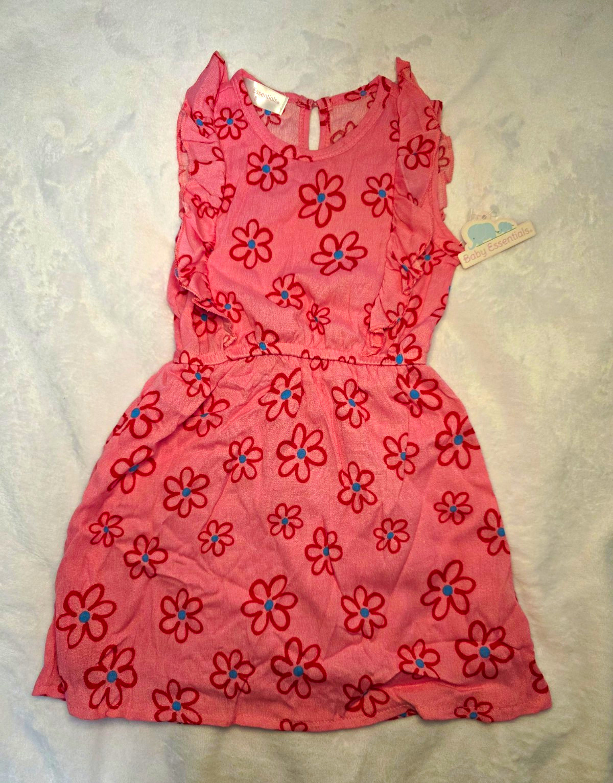 Baby Essentials Girls Size 3 Pink Floral Sleeveless Ruffle Dress Set Button