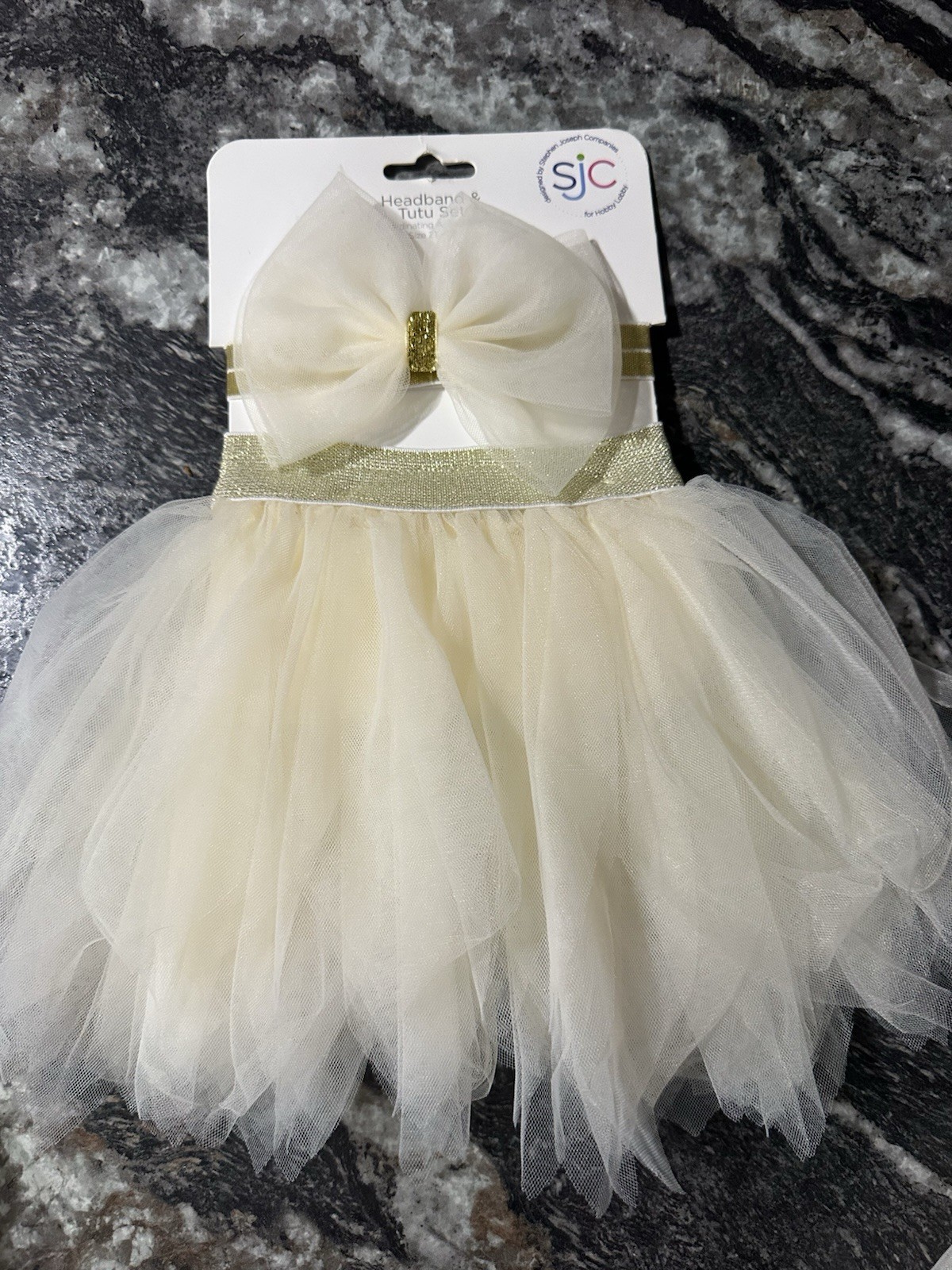 NEW Baby Girl Headband And Tutu Set Size 2T-3T Gold Glitter Cream