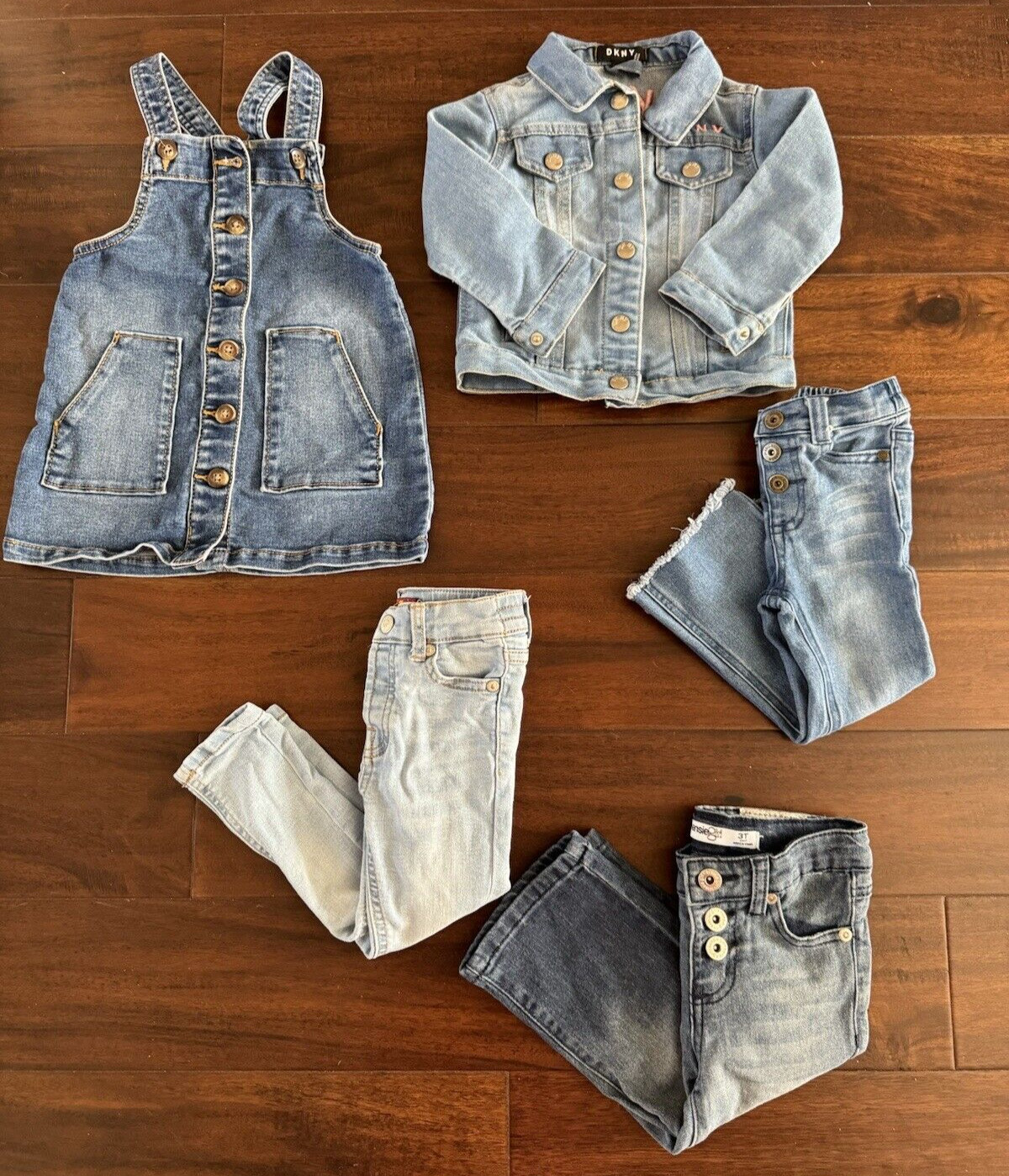 Girls toddler 3t Denim Bundle 3 jeans jacket dress DKNY 7mankind J simpsom