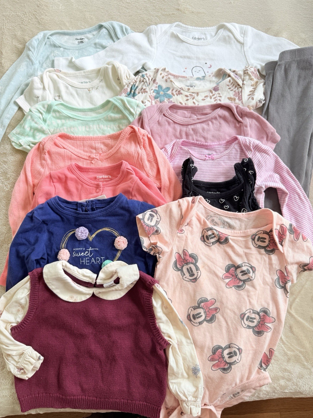 Baby Girl Clothes Lot Mixed Brands 6-12 Months Bodysuit, Cardigans 14 pcs