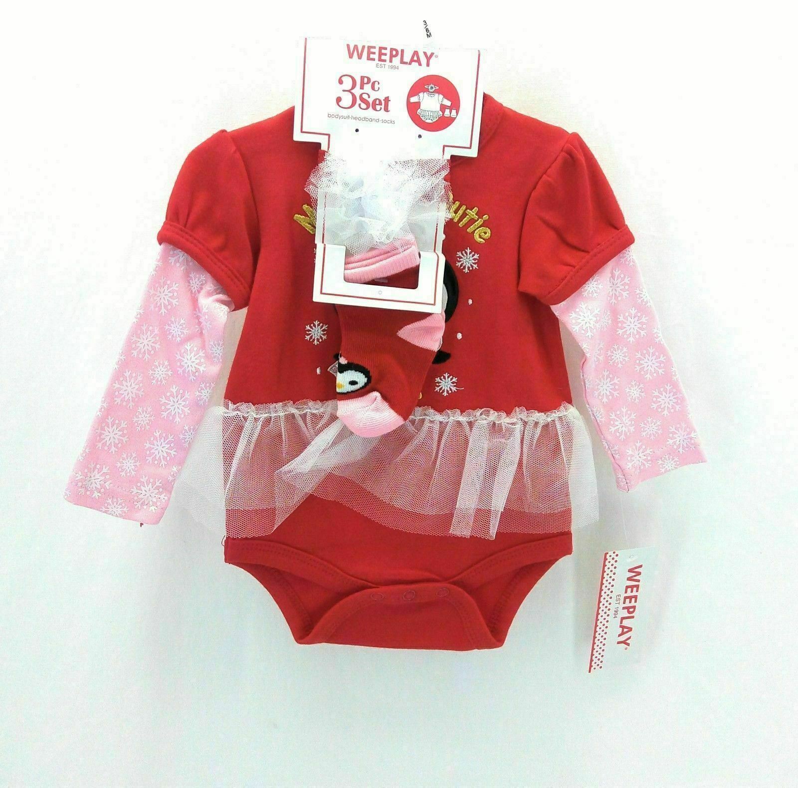 WeePlay Infant Girls Christmas 3 Piece Set Red Pink Long Sleeve 3-6 Months New