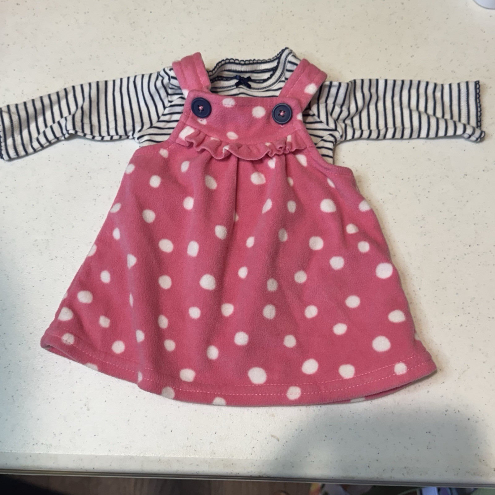 Carter’s Newborn 2 Piece Outfit NB Dress Jumper Shirt Pink Blue Polka Dot Fleece