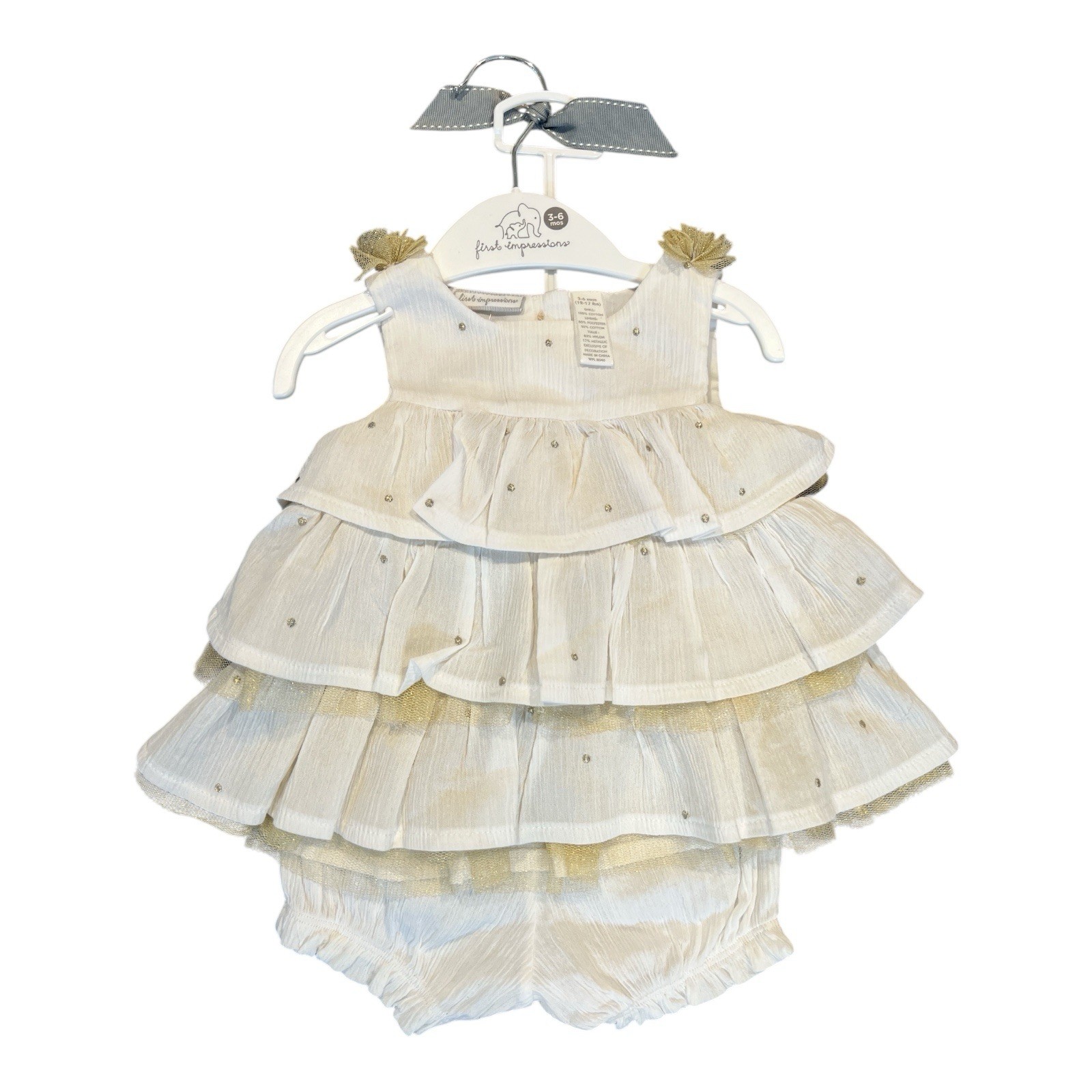 First Impressions Baby Girl’s Shirt & Short Set White & Gold Tulle Size 3-6 M