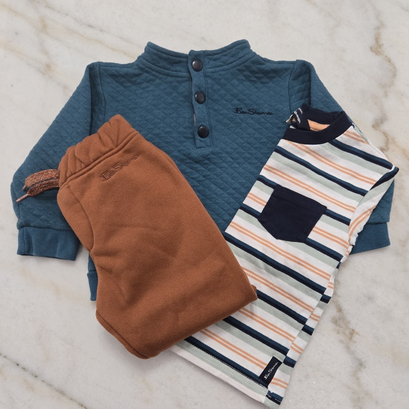 Ben Sherman 3 Pcs Set Quilted Sweatshirt 2T Boys Teal Burnt Orange Navy Blue