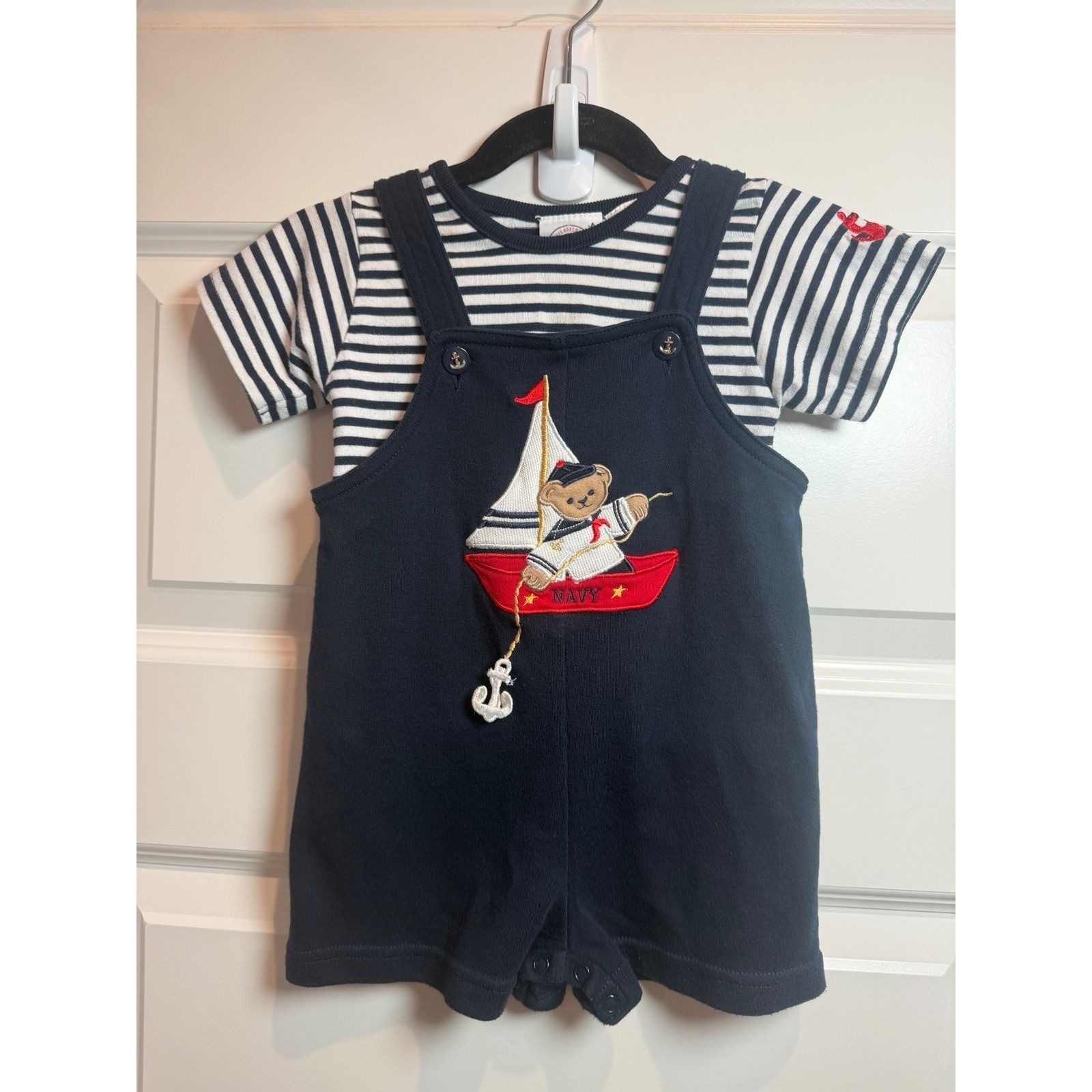 4. Vintage Good Lad Philadelphia Baby Boy Nautical Sailor Bear Shortall Set 18M