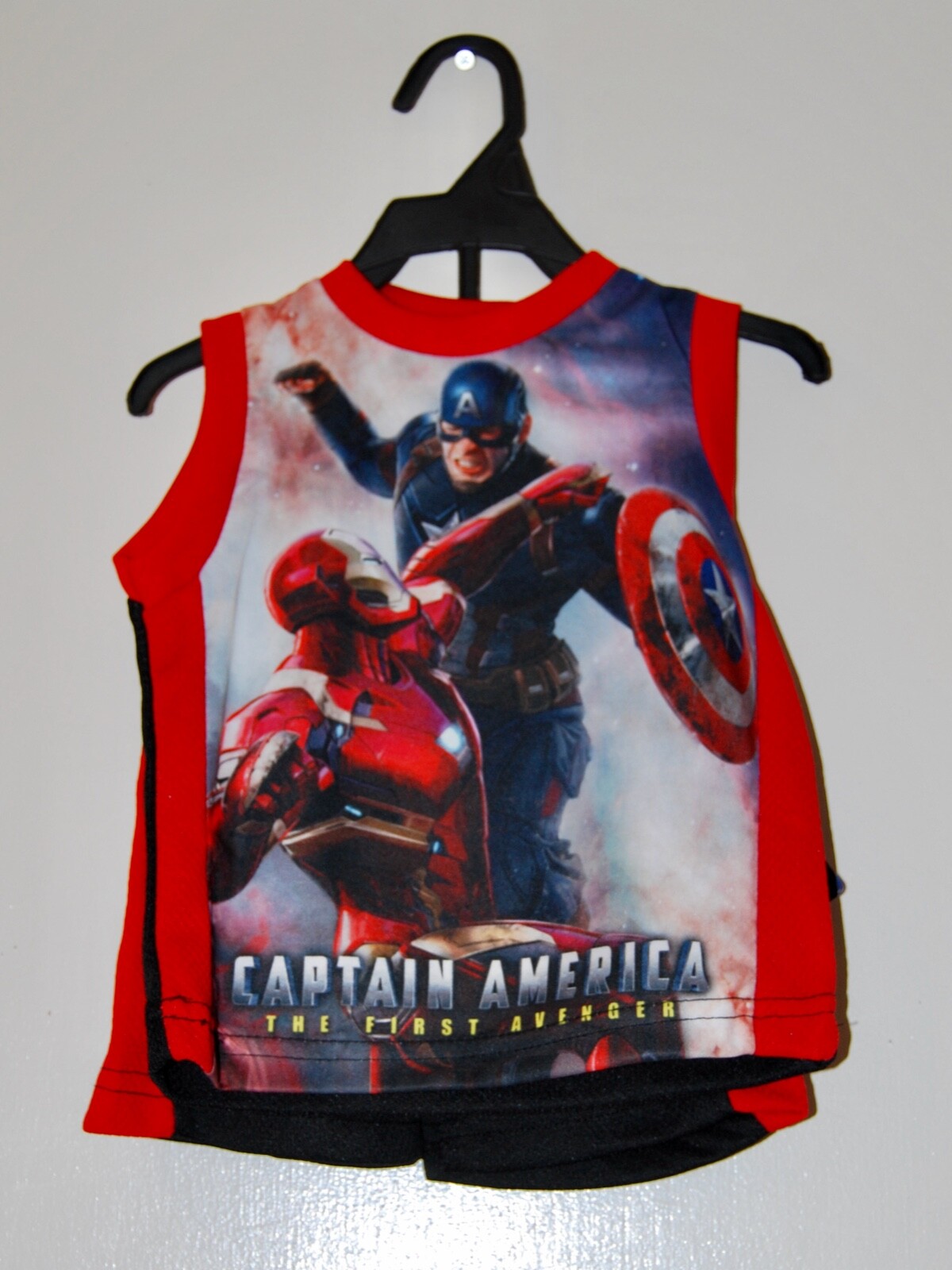 NWT Captain America Infant Boys Red & Black Sleeveless 2pc Short Set sz 12M