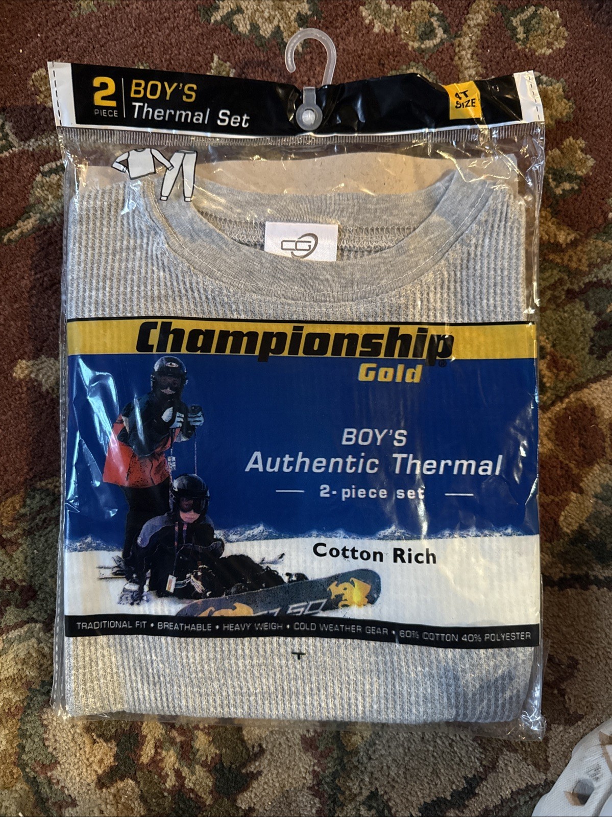Championship Gold 2-pc Boys sz 4T Grey Thermal Underwear PJ’s Top n Bottom
