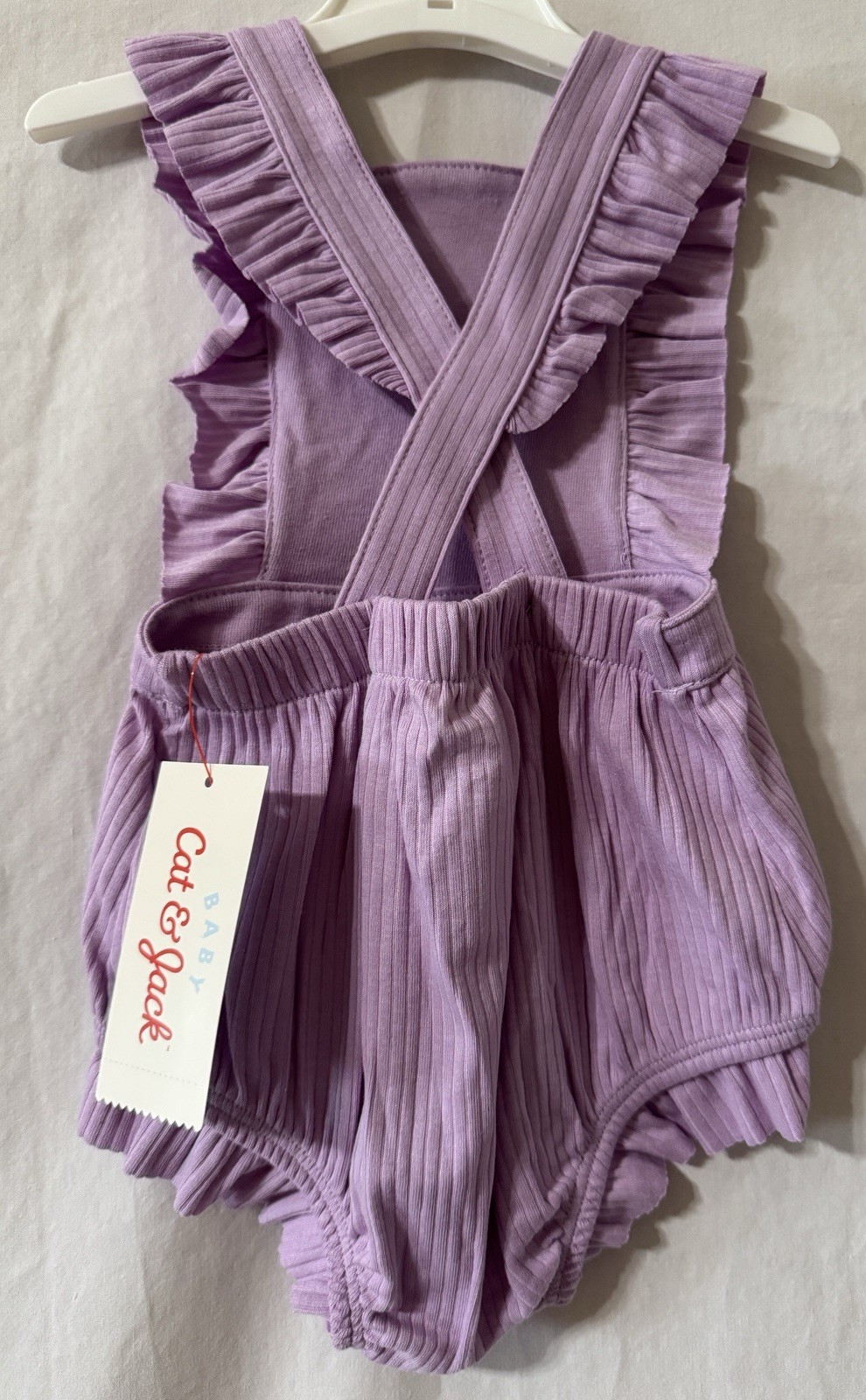 Two (2) Baby Girl Purple Romper Ruffle Ribbed One Piece 3-6M, Cat & Jack