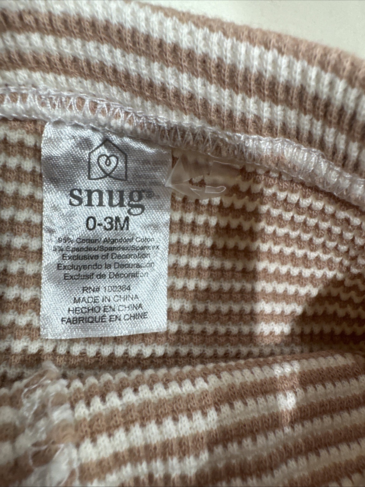 SNUG Baby Girl Size 0-3 Months Two Piece Beige & White Striped Waffle Set