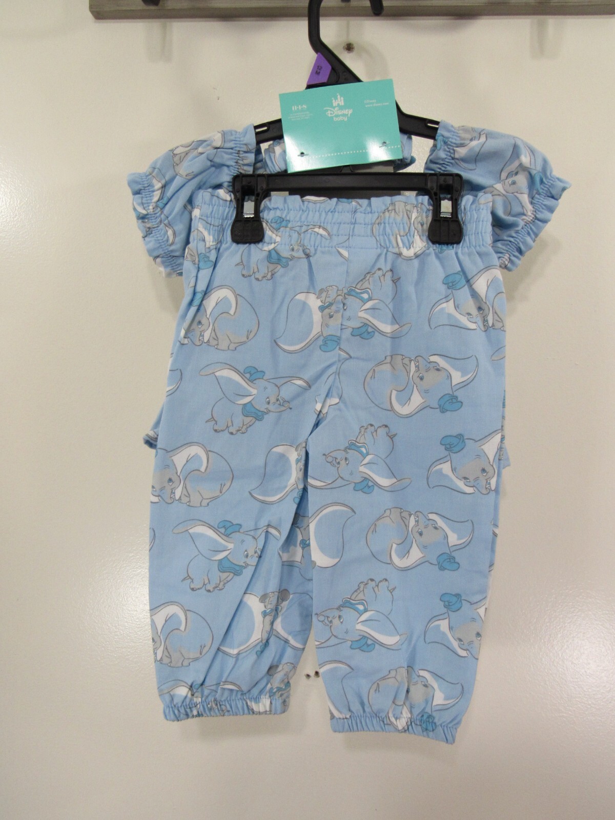 New Disney Baby 3 Piece Set Top Pants Hair Bow Size 12 Months Blue Dumbo