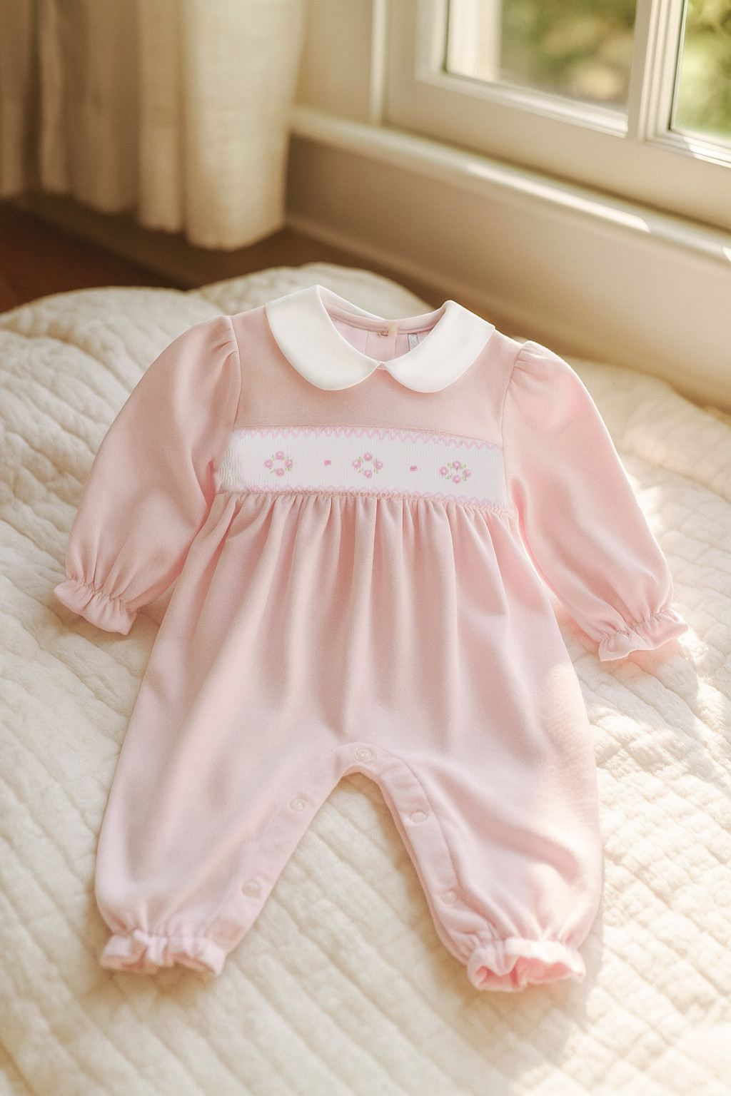 NWT Petit Ami Pink Smocked KNIT Romper Baby Girls 3 Months 3M Longall 100 Cotton