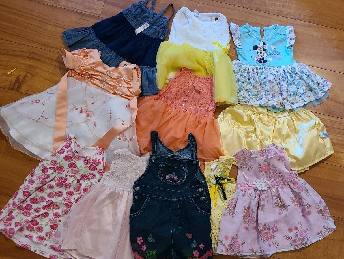 Baby Girl Clothes 18 Month Summer Dresses/ Rompers, Jean Jacket Lot Of 11
