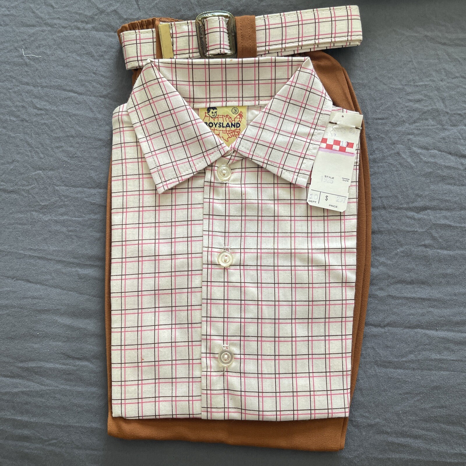 Vtg Boysland Little Georgie Togs Boy Size 3 Shirt Pants Belt NEW RN 39339 Rust