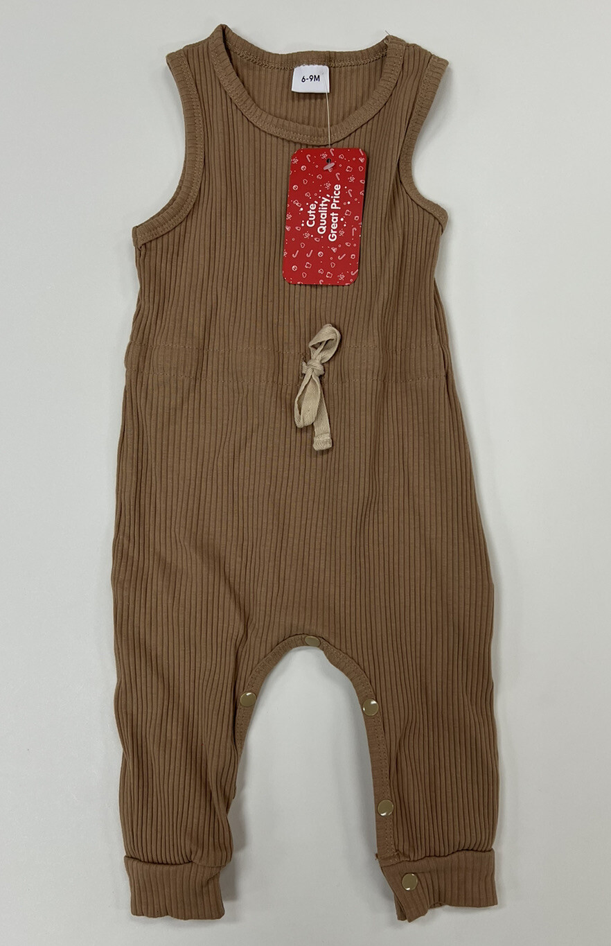 PatPat Baby Brown Neutral One-Piece Drawstring Waist Outfit Sleeveless Size 6-9
