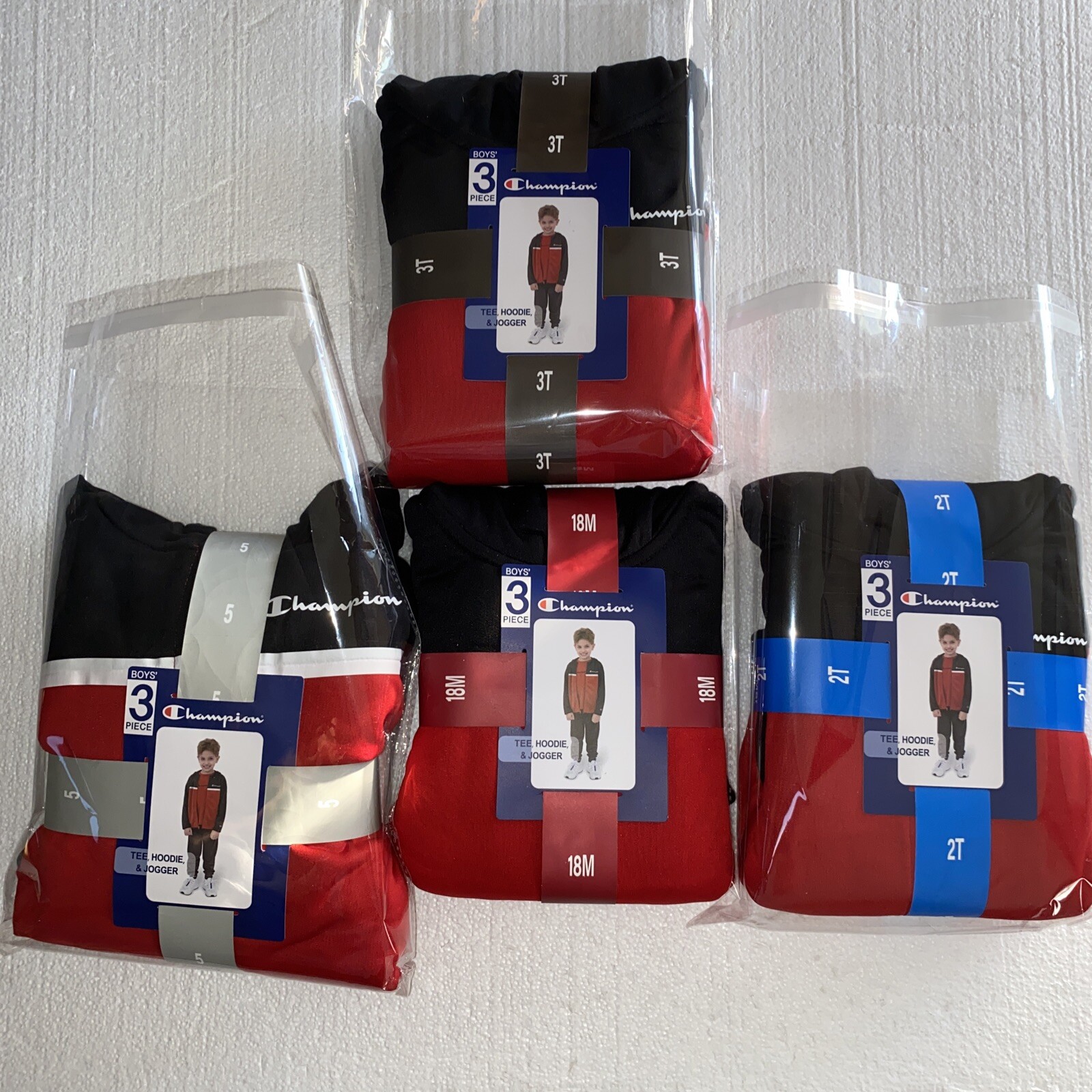 Champion Boys choose 18 M-3T Tee Hoodie Jogger 3 piece set Red Black