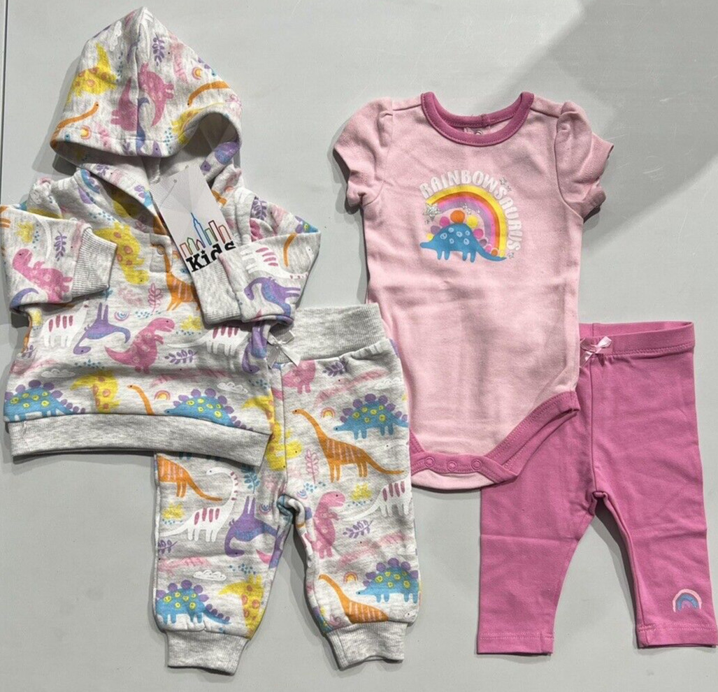 Girls Size 18M Kids Headquarters 4-Piece Set Pant Outfits Dinosaur Hoodie Pink