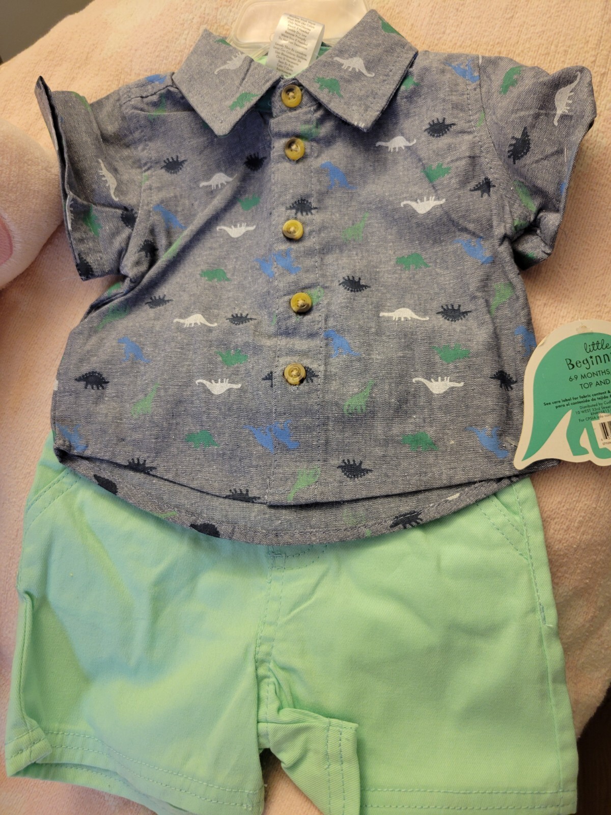Little Beginnings 6-9M Boys 2 Piece Dinosaur Button Collared Shirt & Shorts