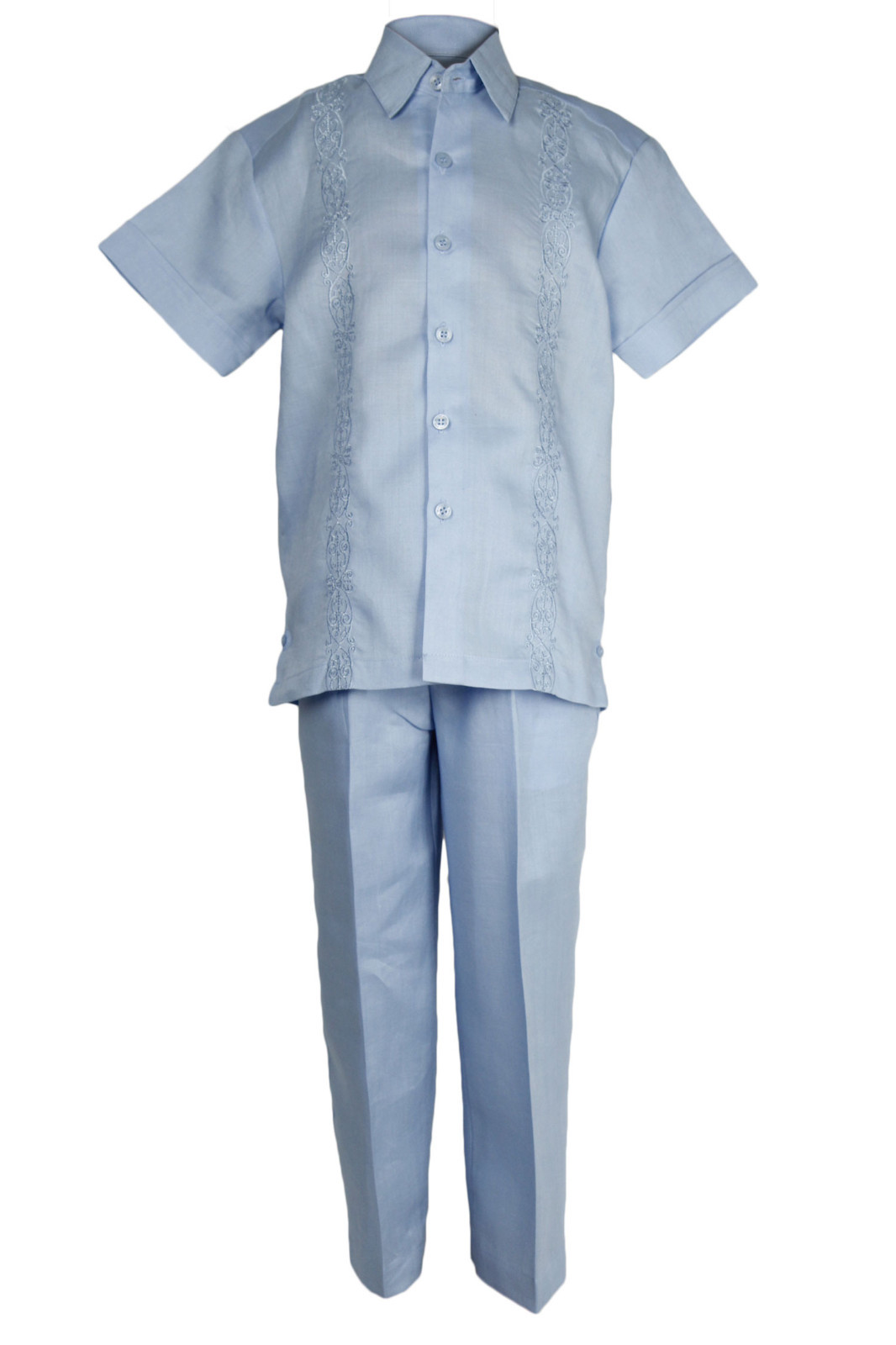 Toddler Blue 100% Linen Set 4331_LTB Floral Embroidered Shirt with Pant 2T to 4T
