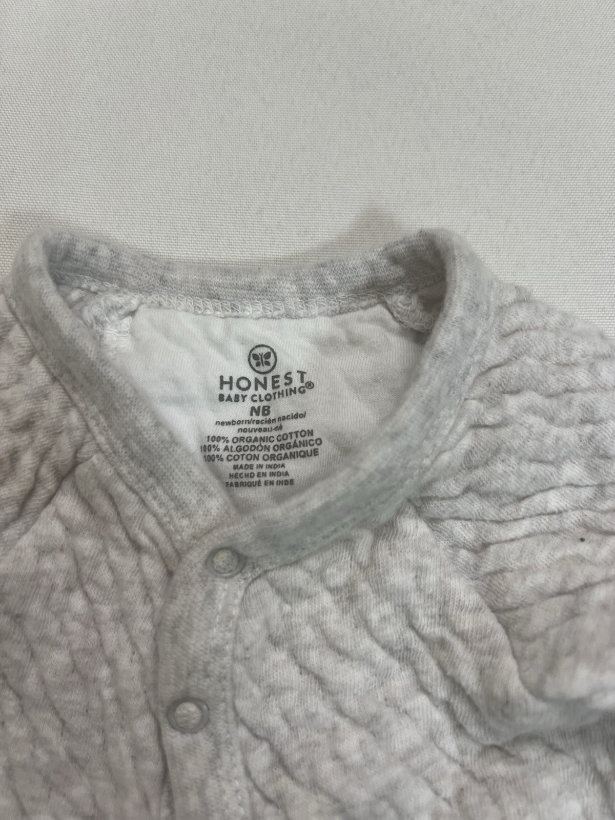 Honest Baby Newborn Sleeper Outfit 0 Gray Full Snap Organic Cotton Mitten Sleeve