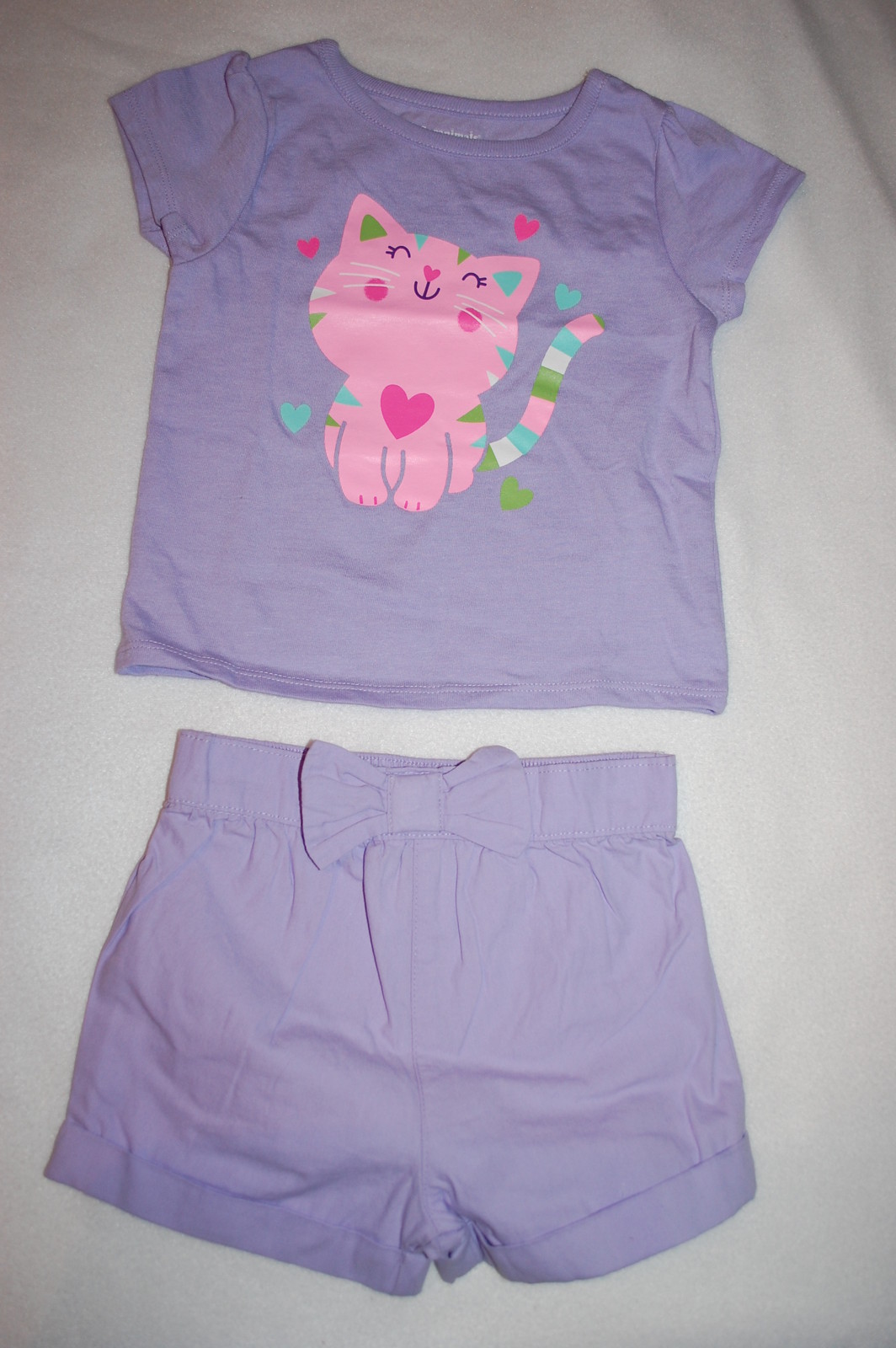 Baby Girls Outfit KITTY CAT S/S T-SHIRT Purple Shorts BOW ACCENT Cuffed 24 MO