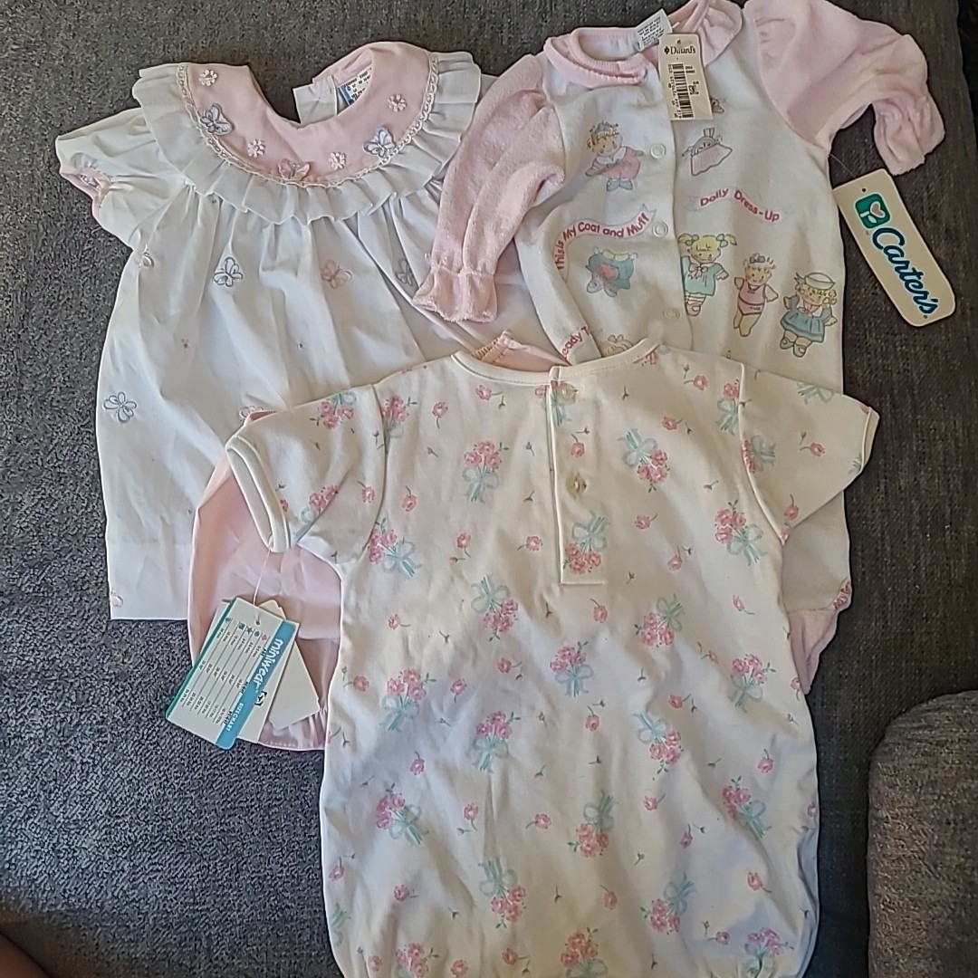 Misc lot of 3 Vintage Baby Girl Newborn/ 6 9 Months Clothes Brand New W Tags VTG