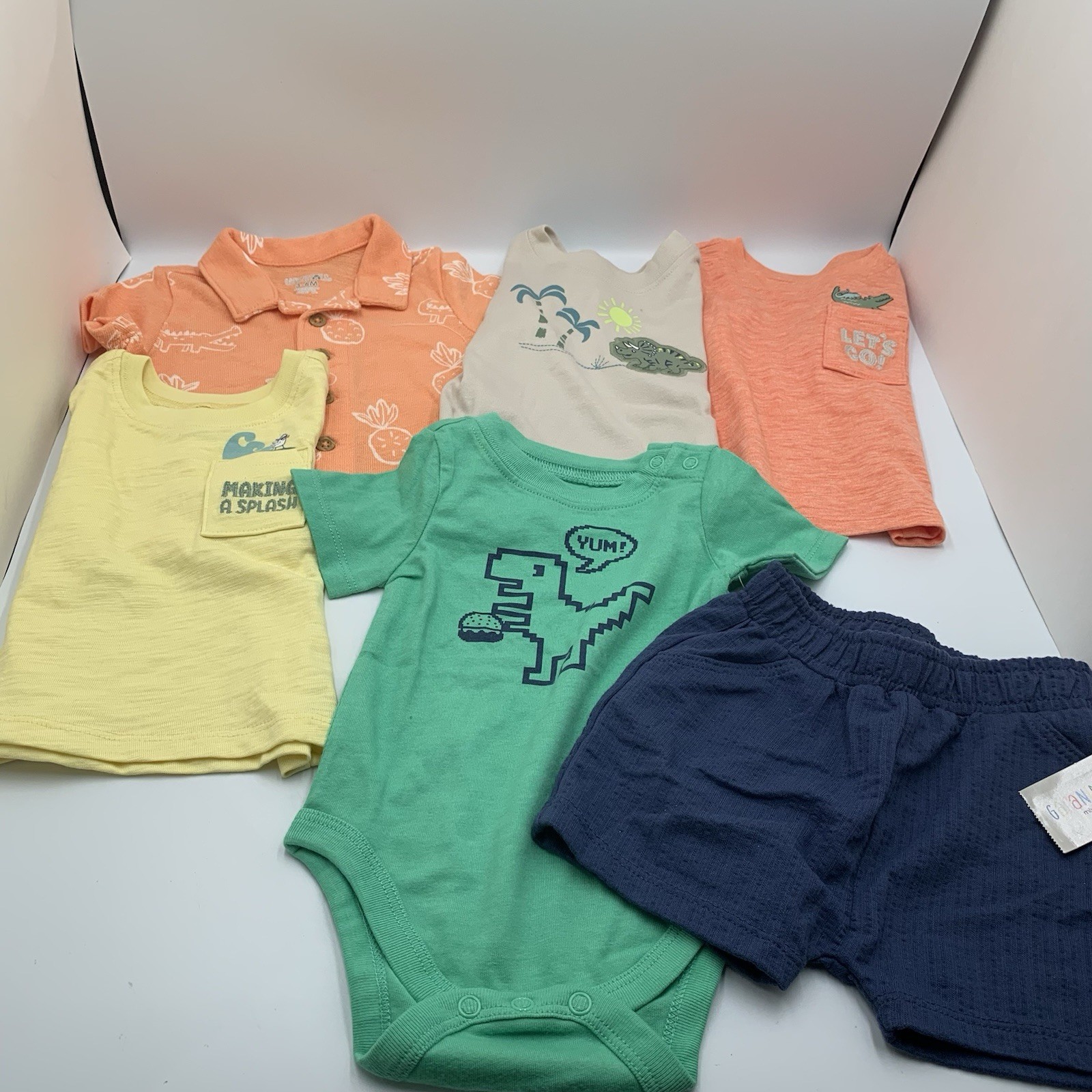 Garanimals Boys Size 3-6m Lot of 6 Summer Clothes Shirts, Bodysuit, Shorts NWT