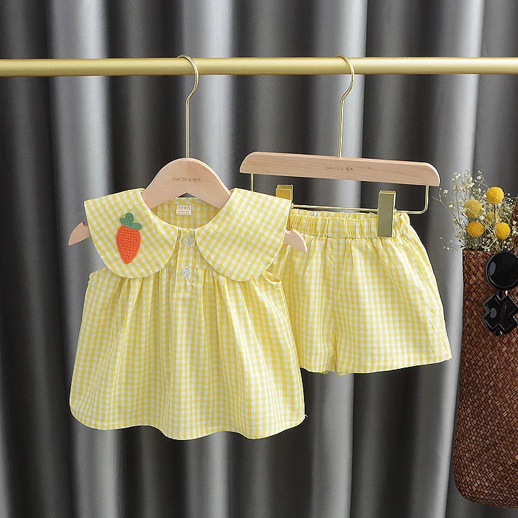 Summer Clothing Sets Baby Girl Cute Fruit Cotton Girls Plaid Sweet Princess 2pcs