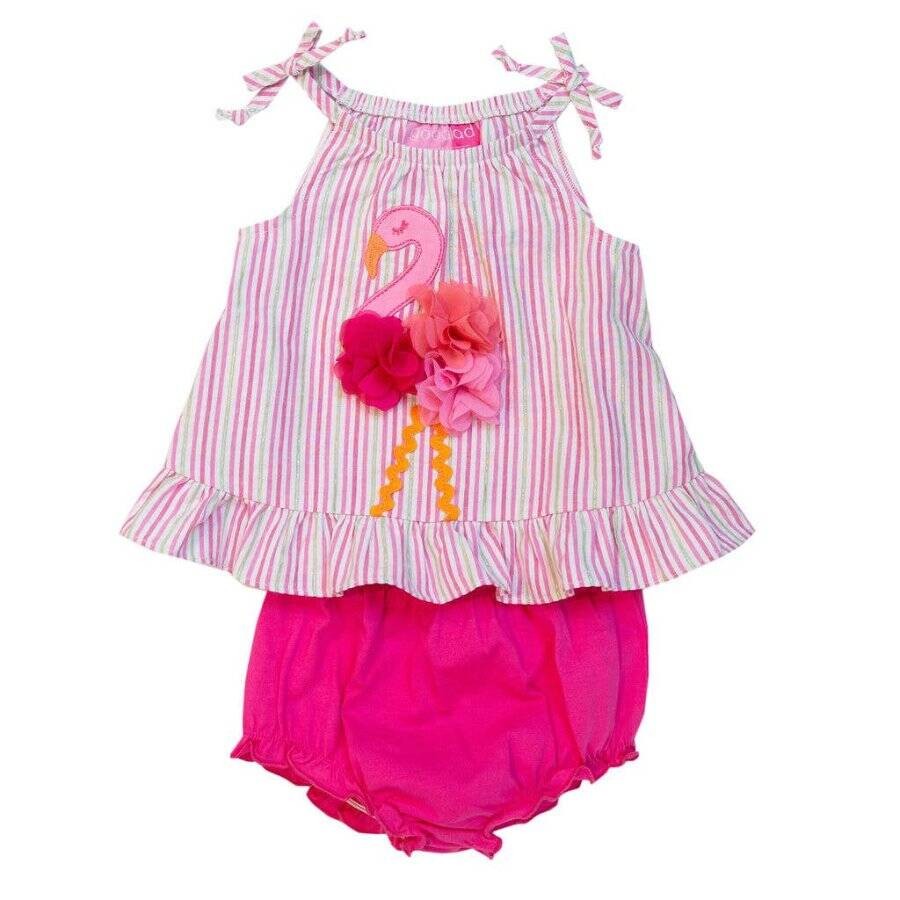 Good Lad Pink Striped Flamingo Appliqued Sundress & Bloomer Set 3-6 6-9 Months