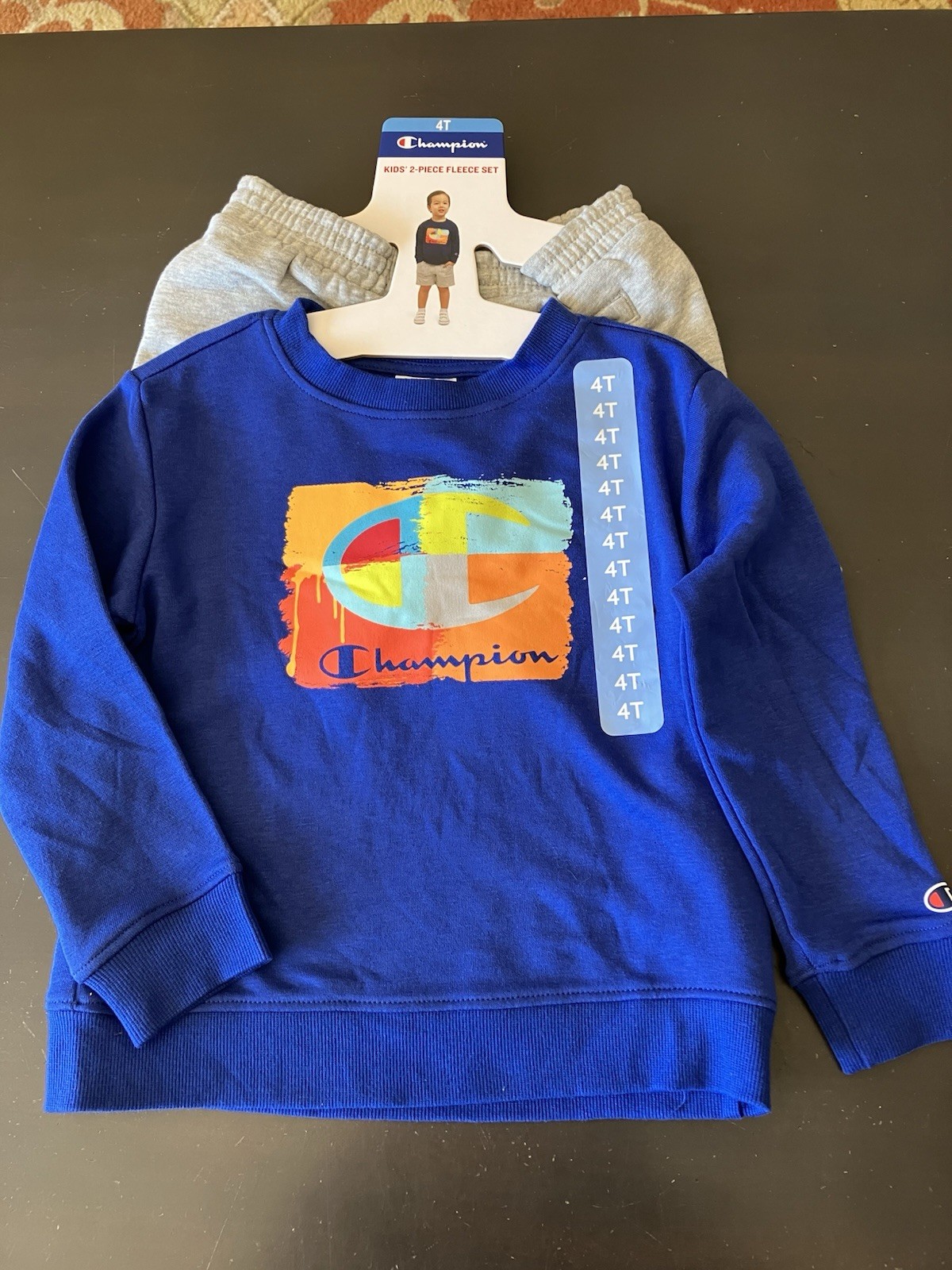 New W/Tags Champion Kids Fleece 2pc Sweatshirt & Short Set 4T Blue & Gray
