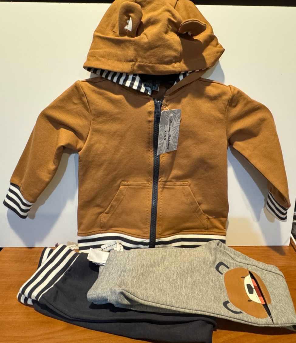 Tommy Bahama Kids Boy’s Size 12M Striped Bear 3-Piece Hoodie 2 Pants Set CUTE