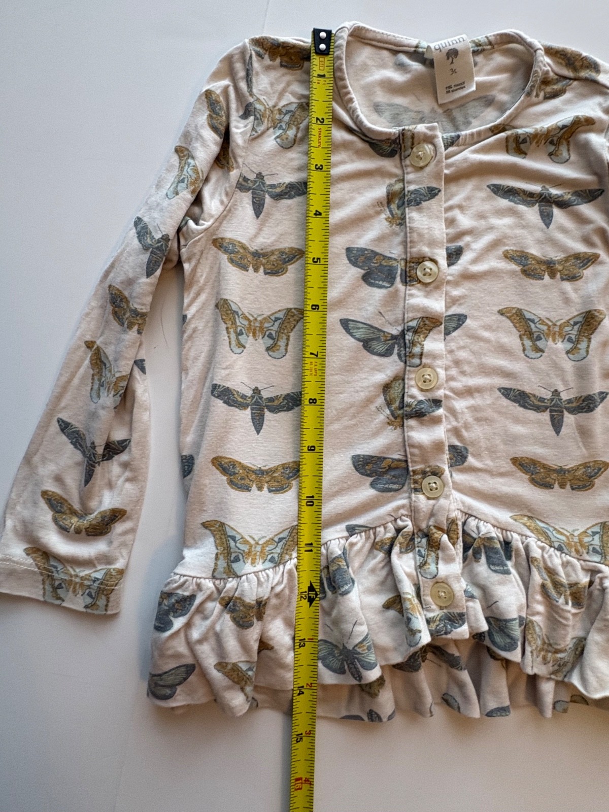 Kate Quinn Shirt Modal Knit Ruffle Bottom Long Sleeve Moth Butterfly Girl 3T
