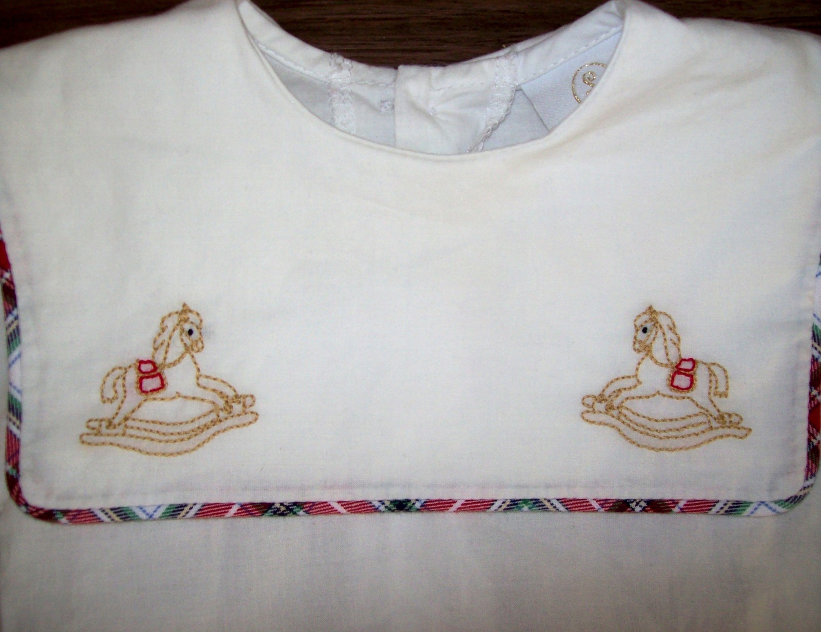 Boy 9 M: Boutique ~LULLABY SET~ Plaid CHRISTMAS ROMPER Rocking Horse EMBROIDERED