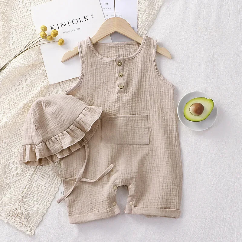 Set Baby Summer Clothing Newborn Infant Romper With Hat Cotton Jumpsuit Outfits