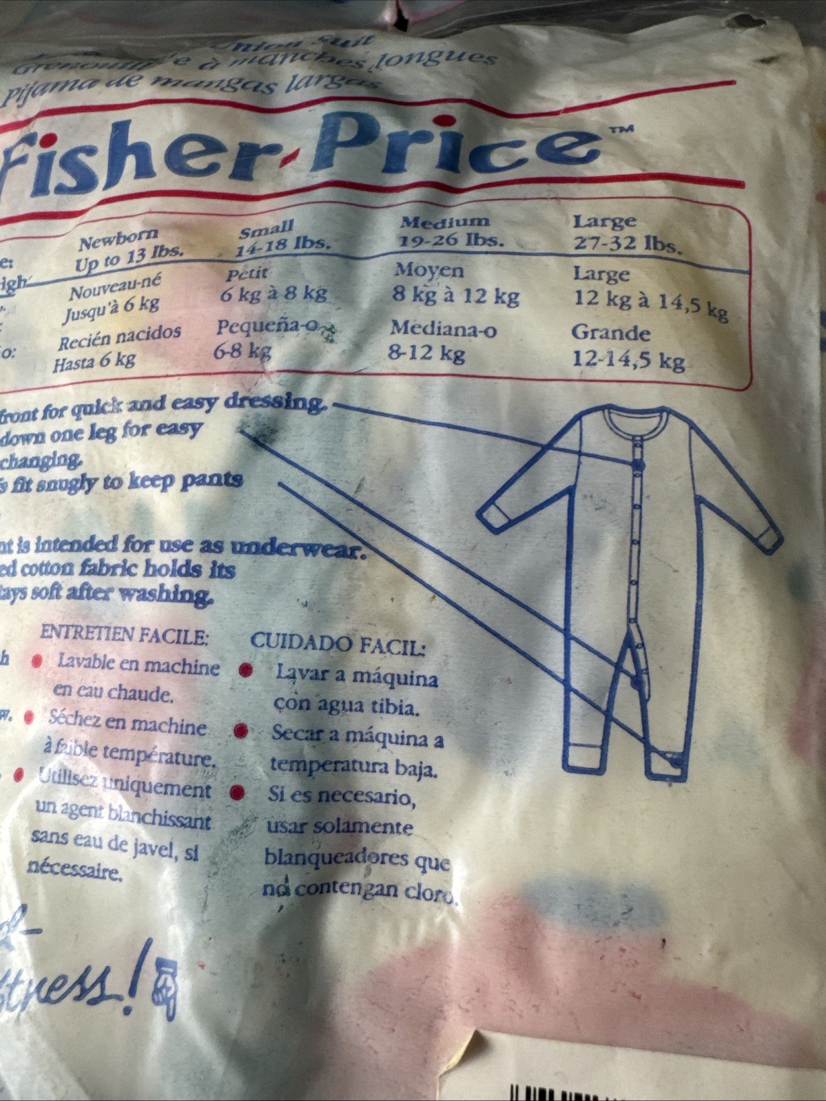 Vtg Fisher Price Dundee Long Sleeve Union Suit Baby Pajama Medium 19-26 Lbs New