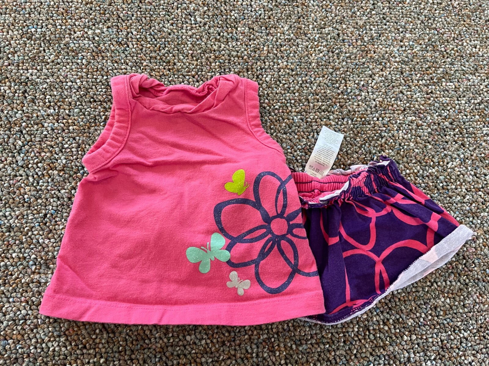 Carter’s Girls Pink & Purple Flower Outfit with Skirt 0-3M