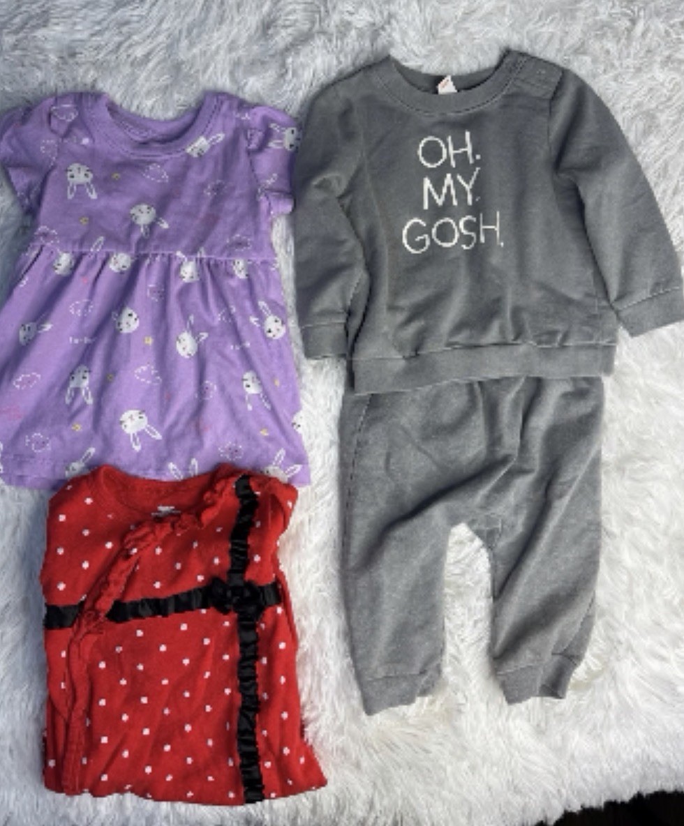 Baby & Toddler 3 Piece Outfit Set – Dress, Sweatshirt & Pants – Bunny, Polka Dot