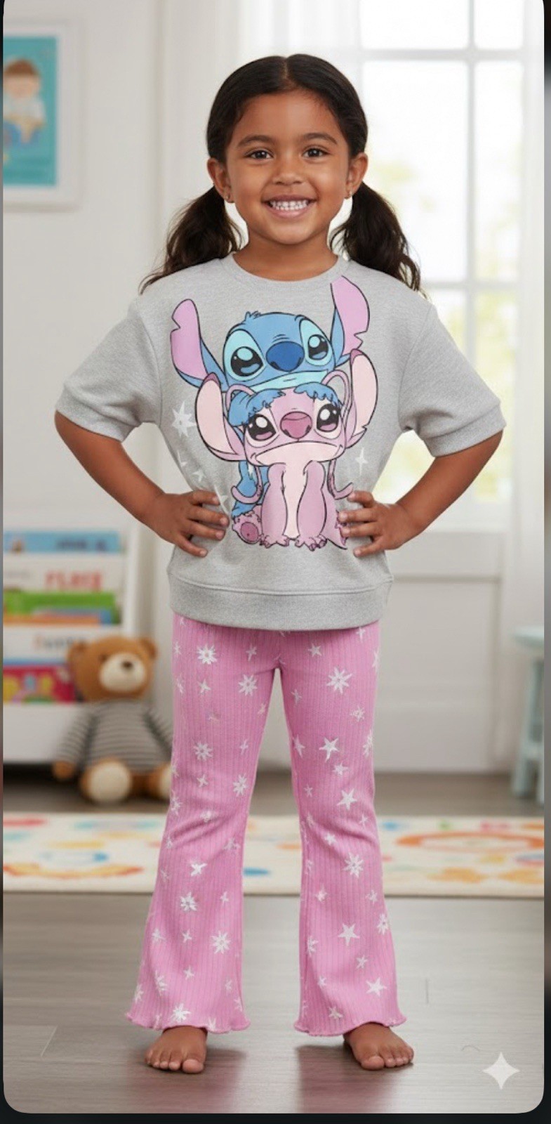 Net Disney LILO & Stitch & Angel Sweatshirt flare Size 2T Leggings Set Grey Pink