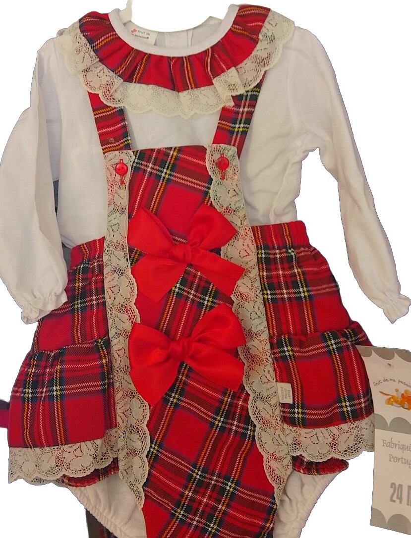 Baby girl / toddler traditional portugese two piece outfit. Tarten romper & top