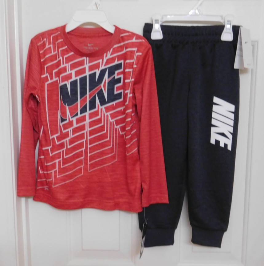 NWT 2pc Nike Red Logo Long Sleeve Shirt & Joggers sz 4t
