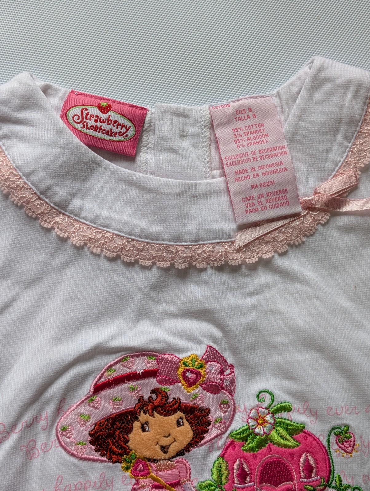 Vintage Strawberry Shortcake Embroidered 2 PC Set 5T Pink Corduroy Pants NWT