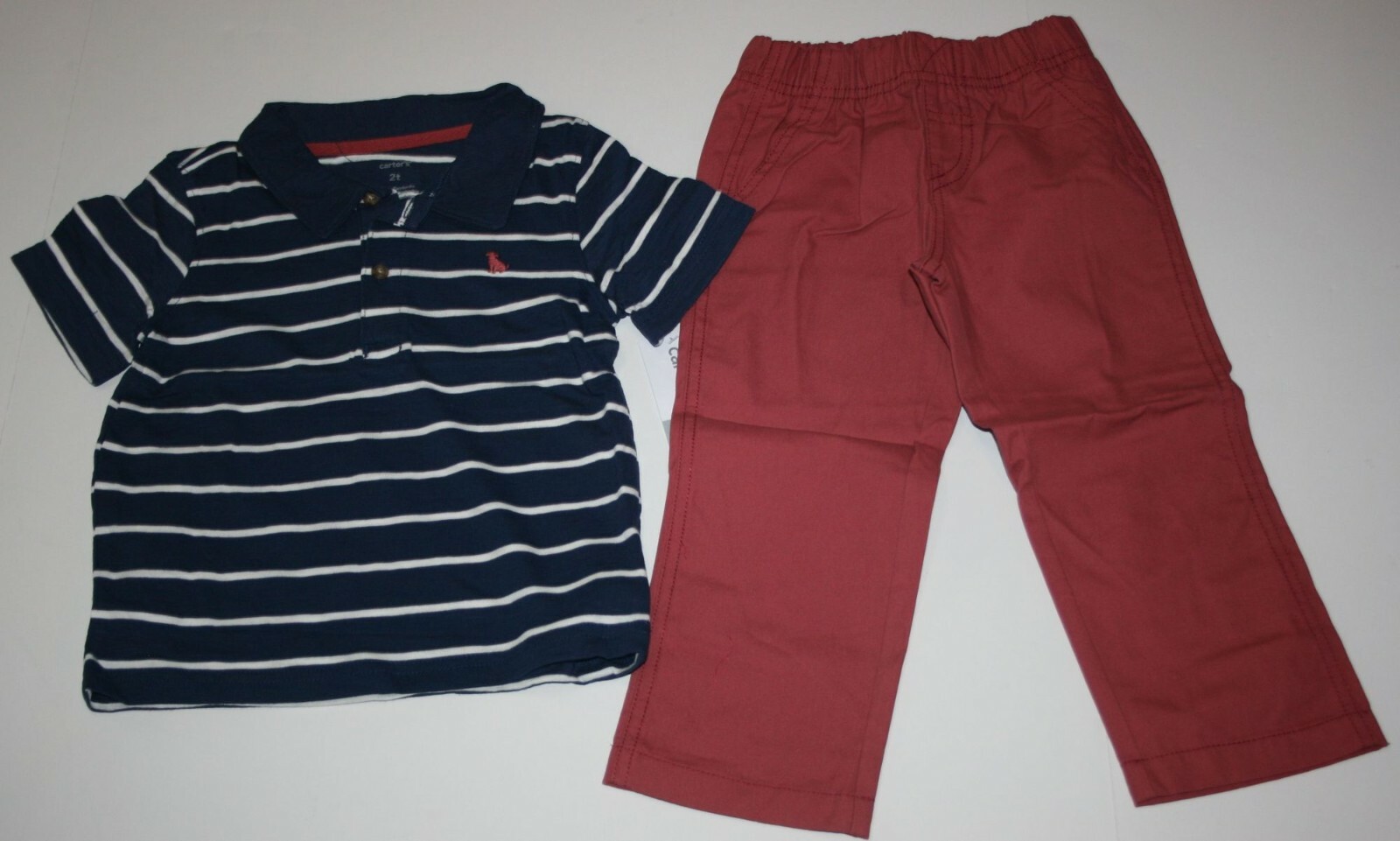 New Carter’s 2T Boys 2 Piece Set Outfit Navy Polo Shirt Top & Rust Pants