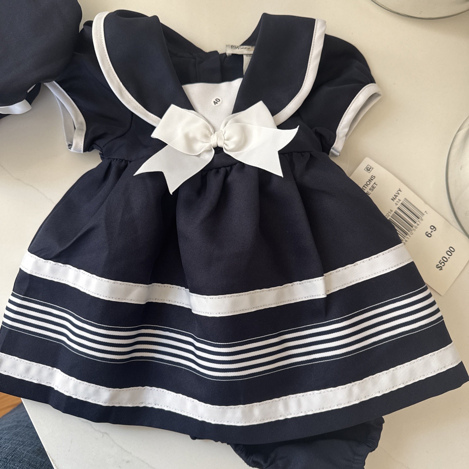 Baby girl cute outfit nautical blue and white perfect for photos 6 To 9 Months