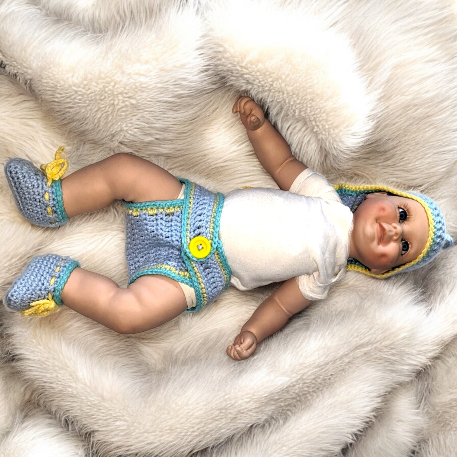 Infant Crochet Photo Prop Outfit – Blue Dragon – So Cute! 3 Piece Set.