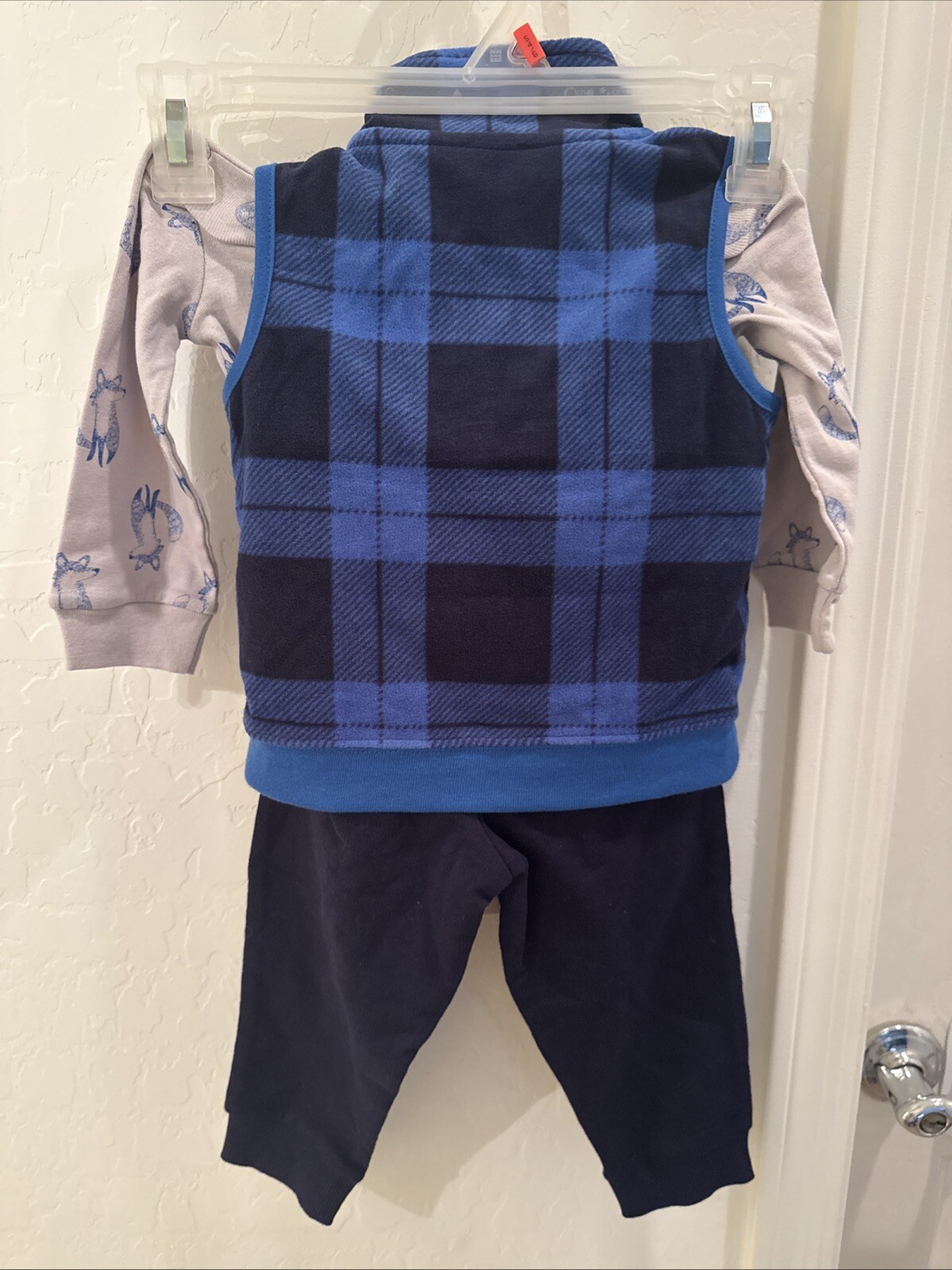 Boys Size 18M Carter’s 3-Piece Pants Set Includes Vest & Bodysuit Blue Gray Fox