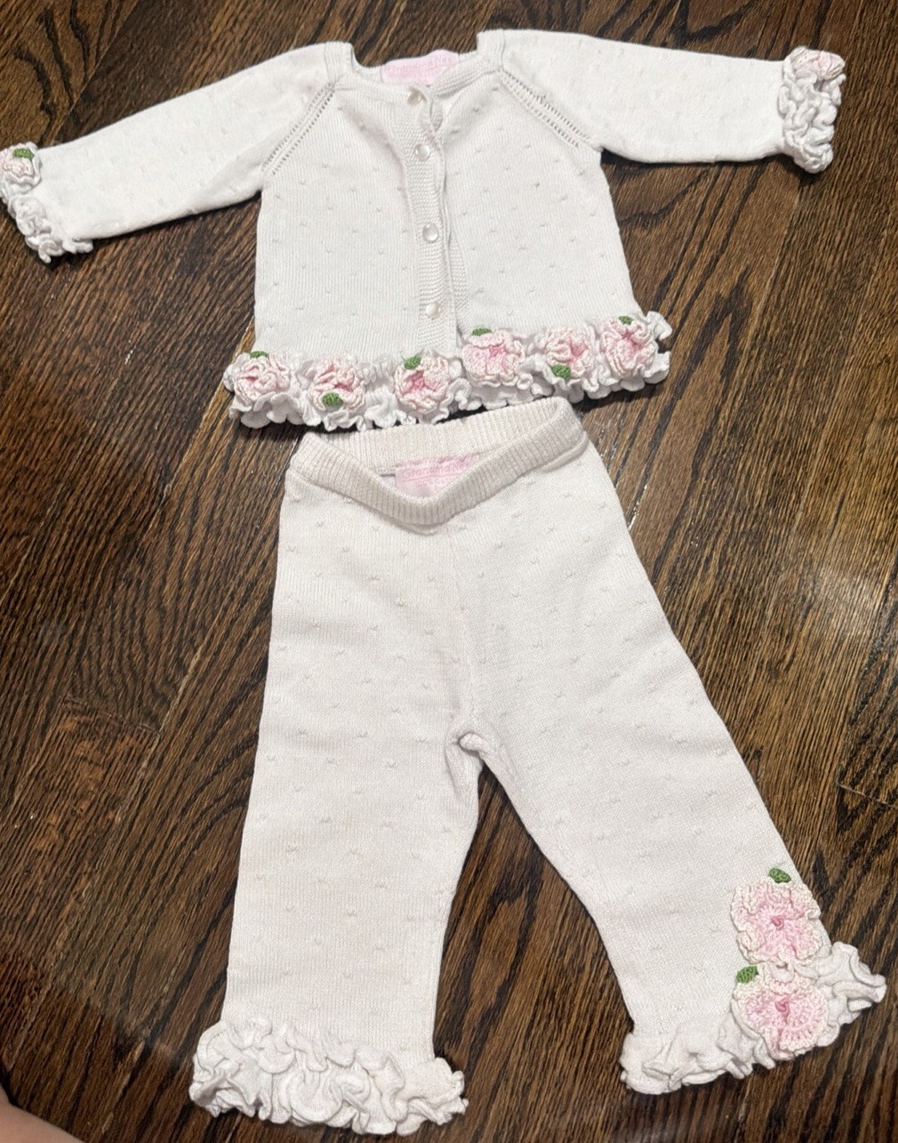 Grandma Nes Boutique Baby Outfit Pink White Roses Set-6 Month FREE SHIP CODE