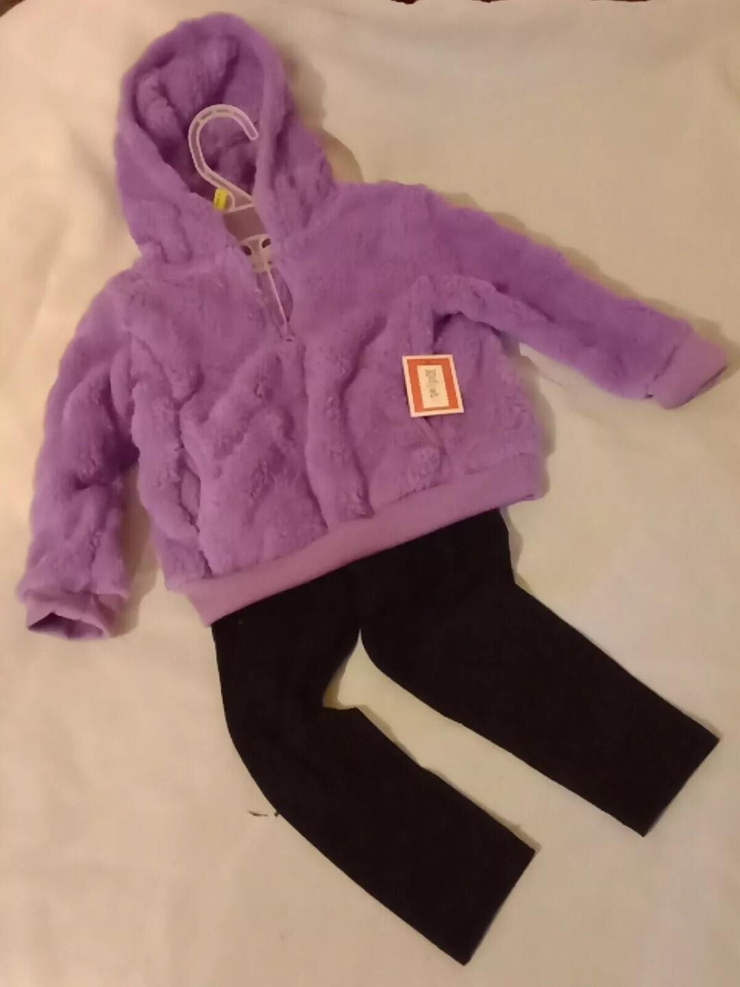 KIDGETS Toddler Girls Zippered Fleece Hoodie and Black Leggings set, 18m to 2T