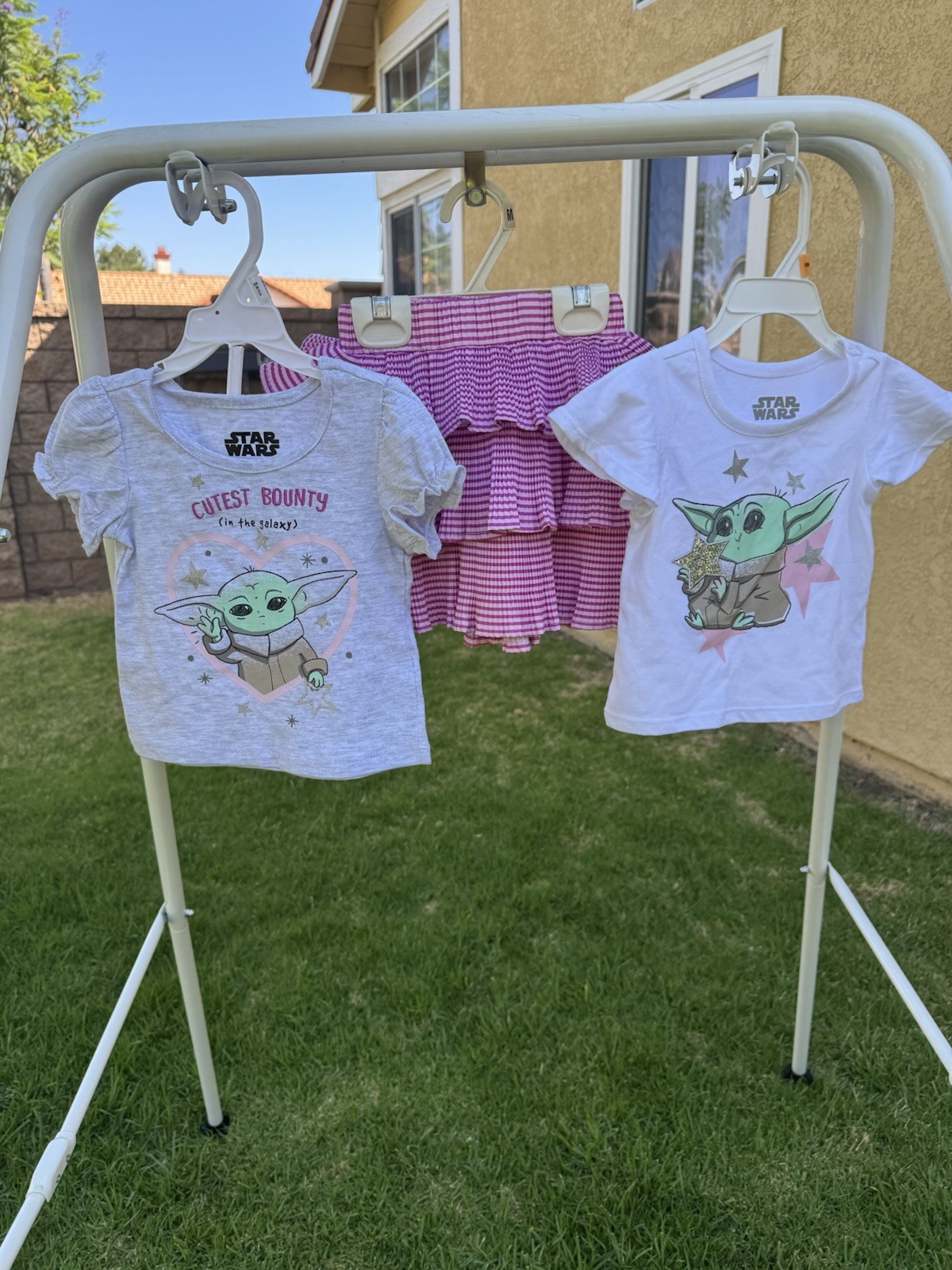 Star Wars Grogu Girls 3pc Skirt Set 2T Cotton 2 T-Shirts + Ruffle Skirt