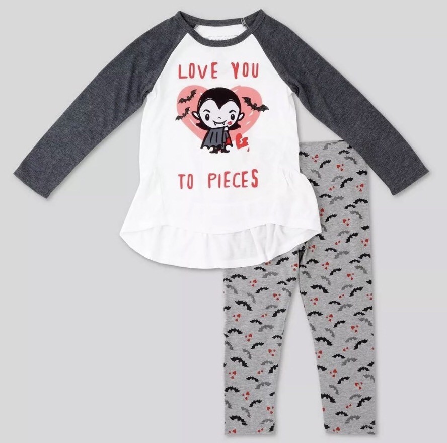 NWT Girls’ Universal Studios Monsters Dracula Love Top & Bottom Set Red Gray 2T